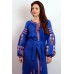 Boho Style Ukrainian Embroidered Maxi Broad Dress Blue "Flower Fantasy"